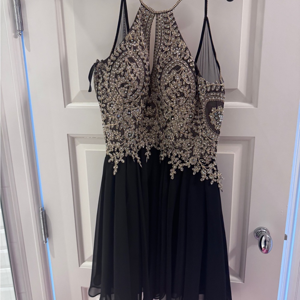 Dave & Johnny Black and Gold Embellished Dress